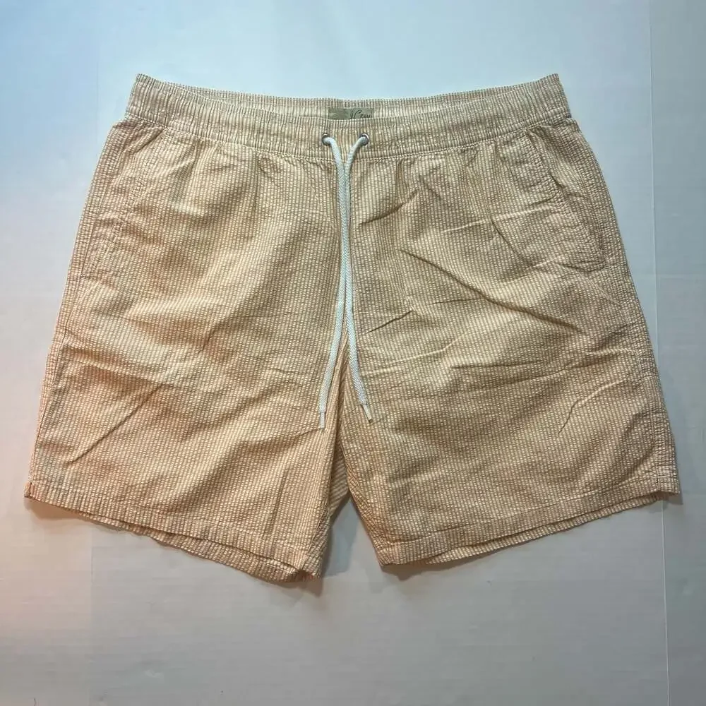 J.Crew Men's Orange Seersucker Stripe Swim Trunks Size Large